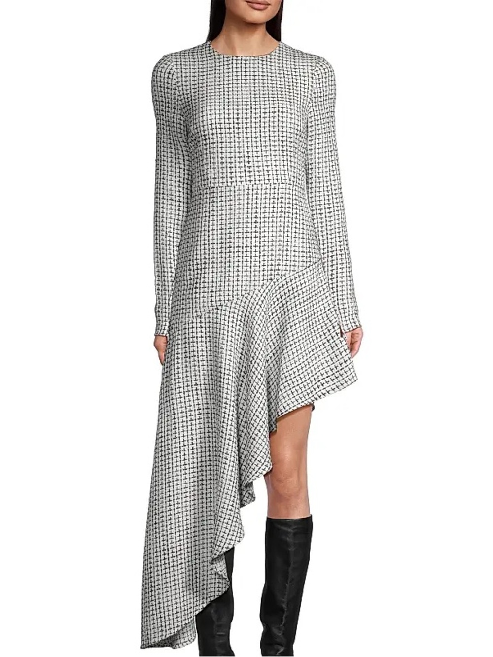 TOCCIN Stephanie Asymmetric Textured Tailored Midi Dress Ivory Jet 0 NEW NWT